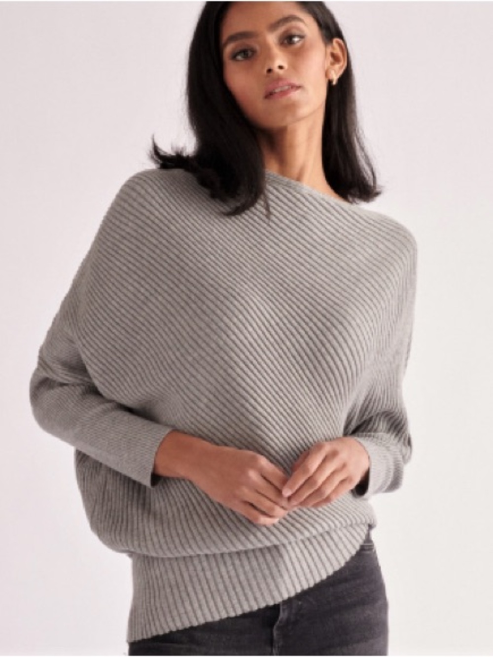 Paisie London Charcoal Grey Ribbed Asymmetric Oversized Knit Sweater Size M